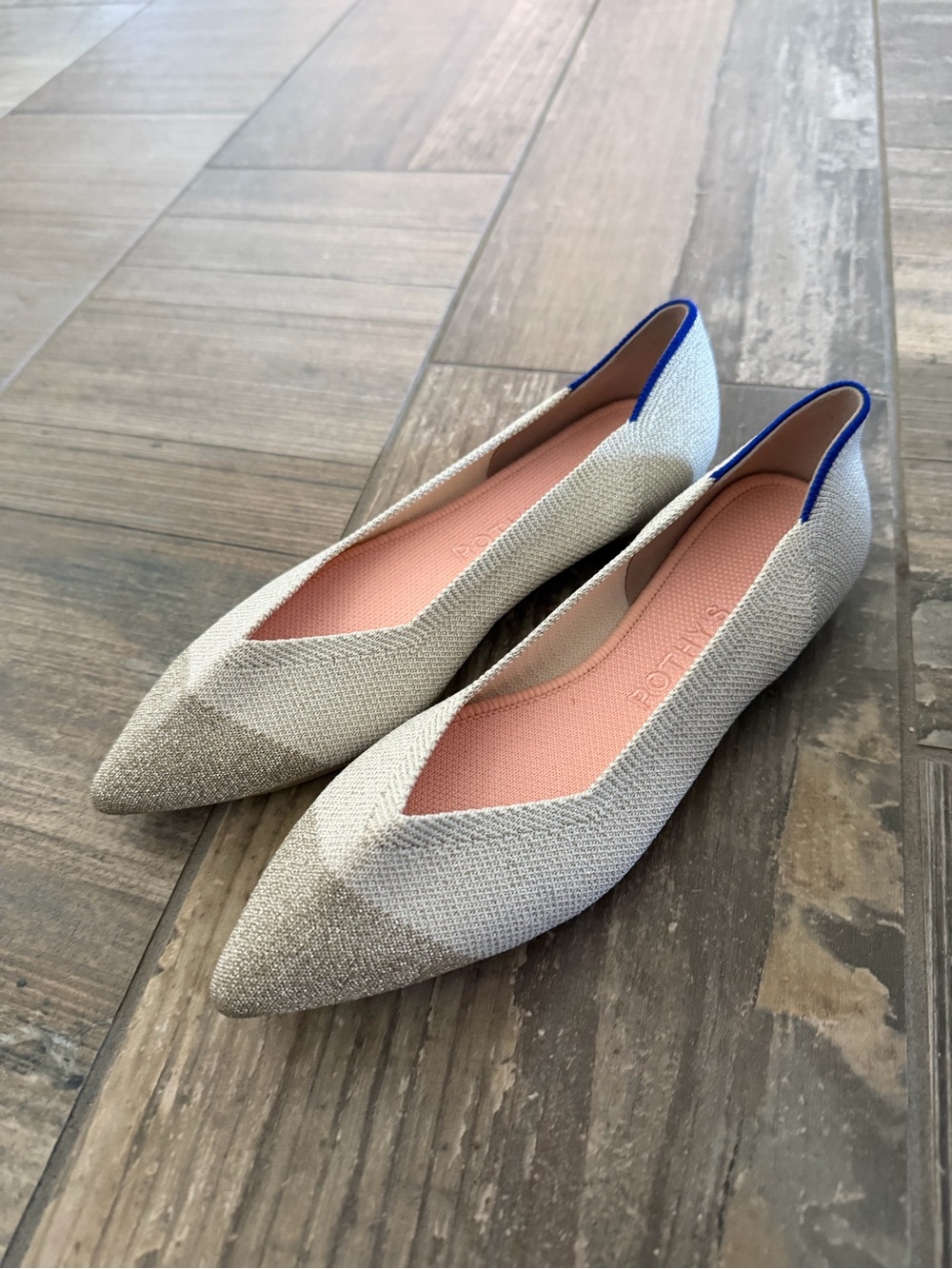 Rothy's The Pointed Toe Ballet Flat Slip On Diamond Metallic Size 6.5 - Picture 2 of 7